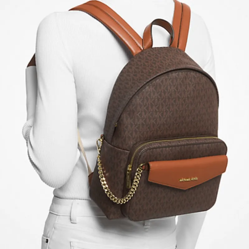 MICHAEL KORS Maisie Canvas With Leather Backpack Medium Size Women's Brown-4