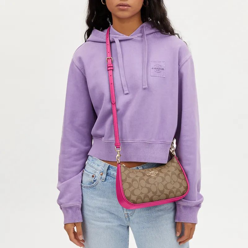 COACH Teri Canvas With Leather Canvas Bag, Shoulder Bag, Handbag, Shoulder Bag Medium Size Women's Purple & Khaki-4