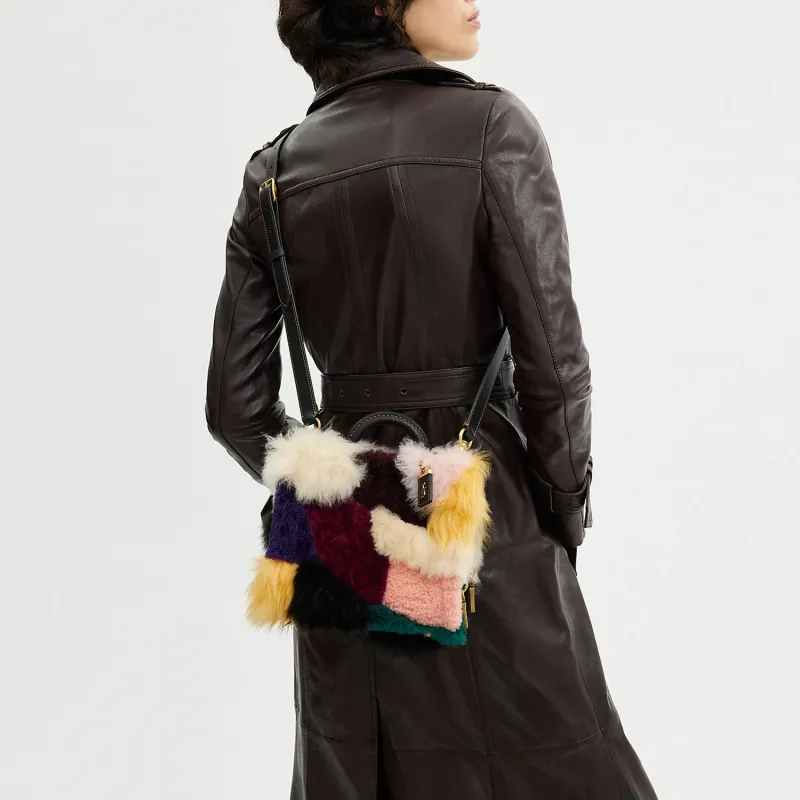 COACH Rogue Shearling Leather Tote Bag Shopping Bag Handbags Small Size Women's Multicolor-4