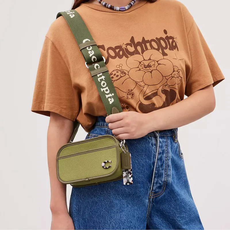 Coachtopia Leather Shoulder Bag Crossbody Bag Small Size Women's Olive Green-4