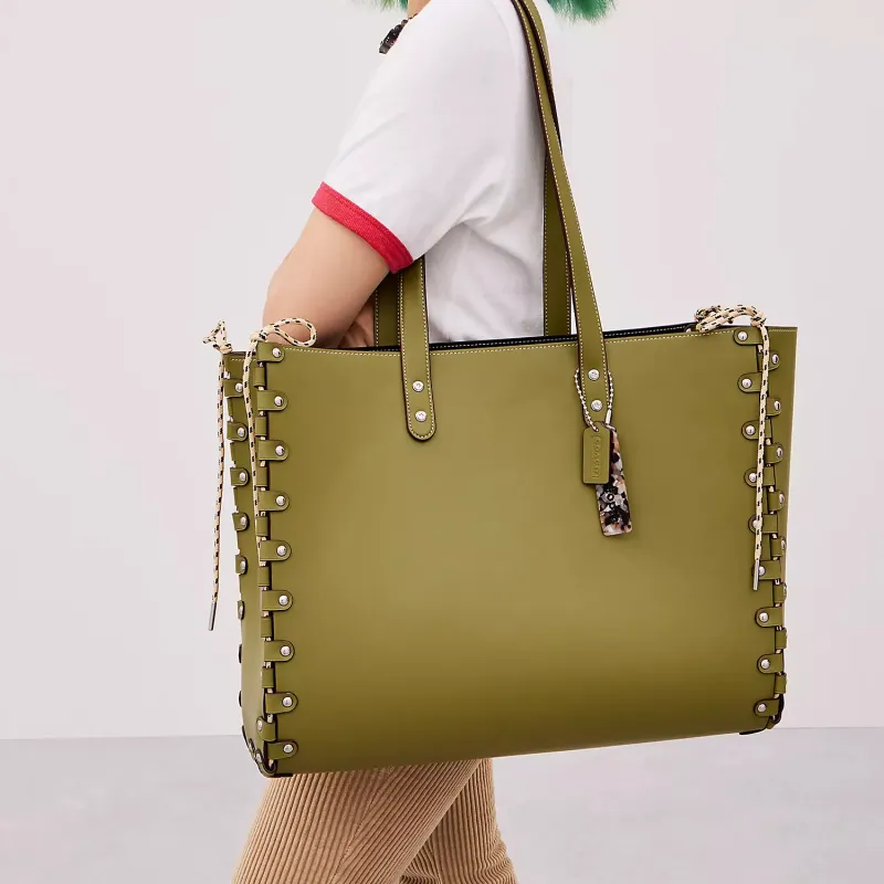 Coachtopia Leather Tote Bag Shopping Bag Handbag Shoulder Bag Women's Olive Green-6
