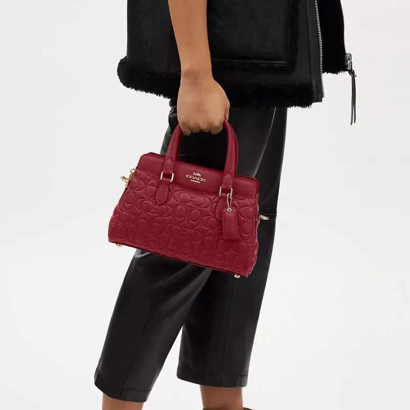 COACH Darcie Leather Handbag, Shoulder Bag Medium Size Women's Red-4