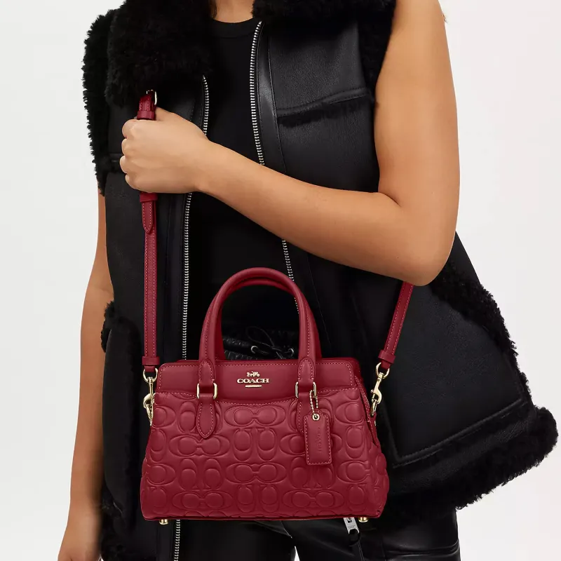 COACH Darcie Leather Handbag, Shoulder Bag Medium Size Women's Red-3