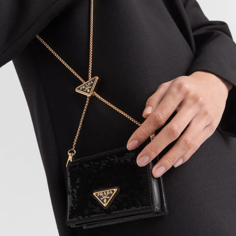 PRADA Leather Detail Card Clip Card Holder Regular Women's Black-4