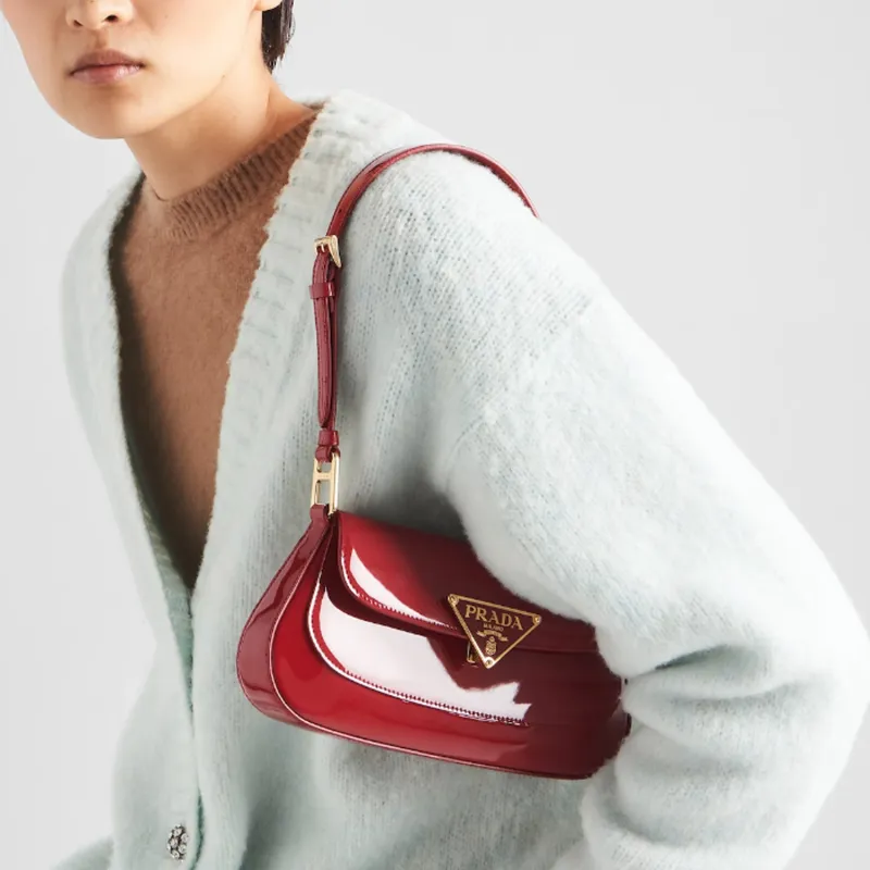 PRADA Patent Leather Shoulder Bag Regular Women's Cherry Red-6