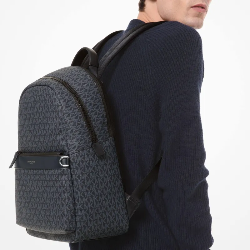 MICHAEL KORS Greyson Artificial Leather Backpack Men's Dark Gray With Blue Accents-3