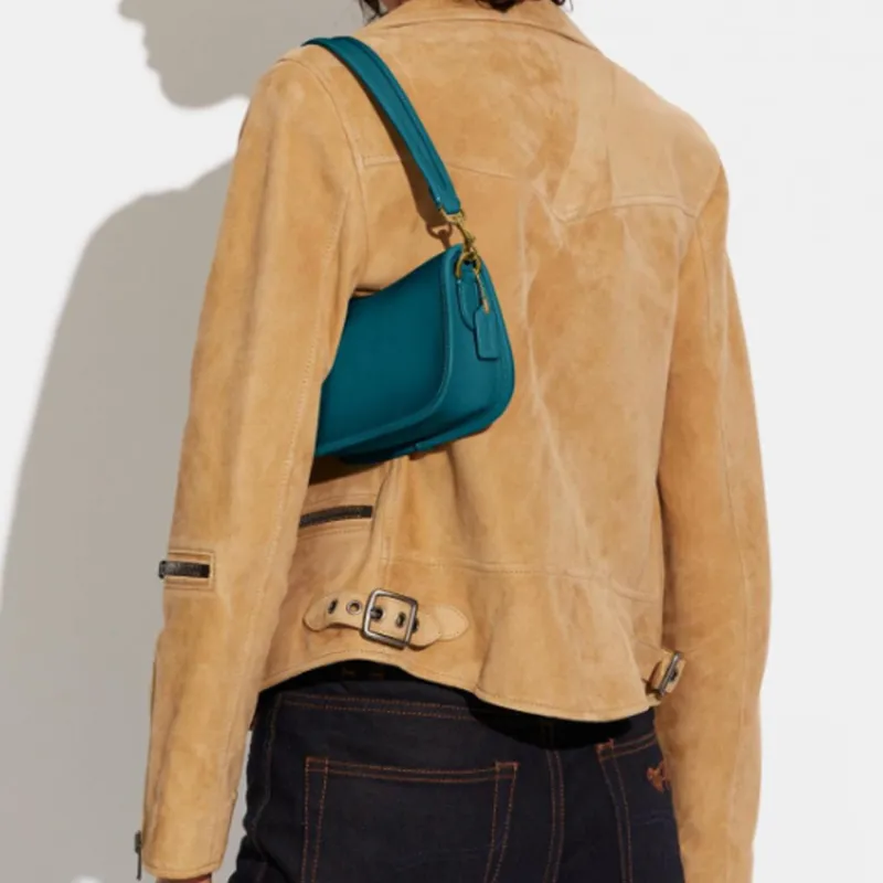 COACH Swinger Leather Shoulder Bag, Pochette, Handbag Women's Lake Green-3