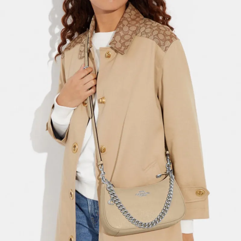COACH Teri Pebbled Leather Portable Crossbody Bag, Shoulder Bag Women's Ivory White-3