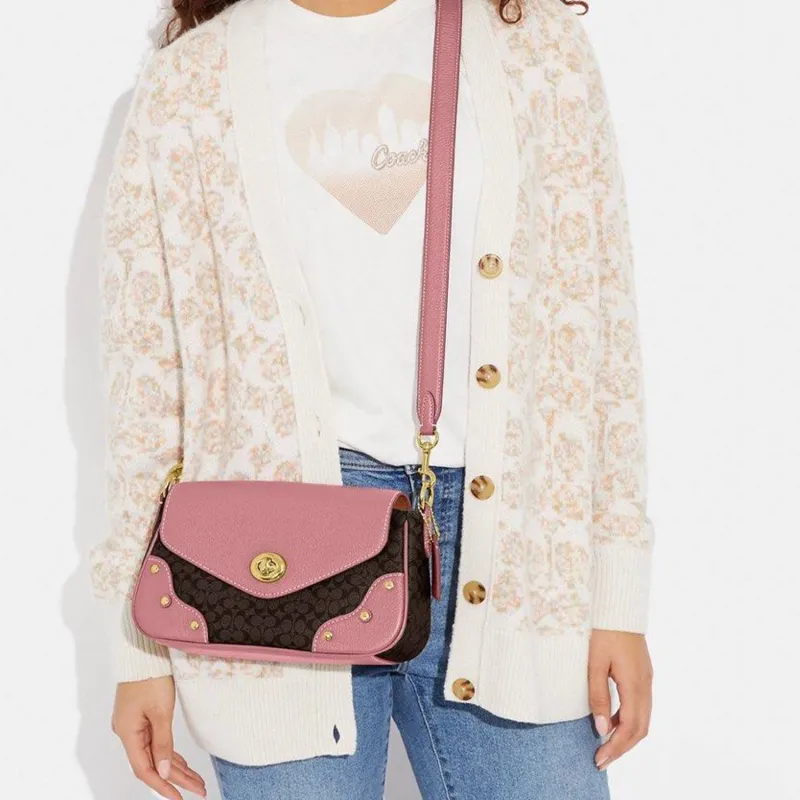 COACH Millie Cow Leather Handbag, Shoulder Bag Women's Black & Pink-4