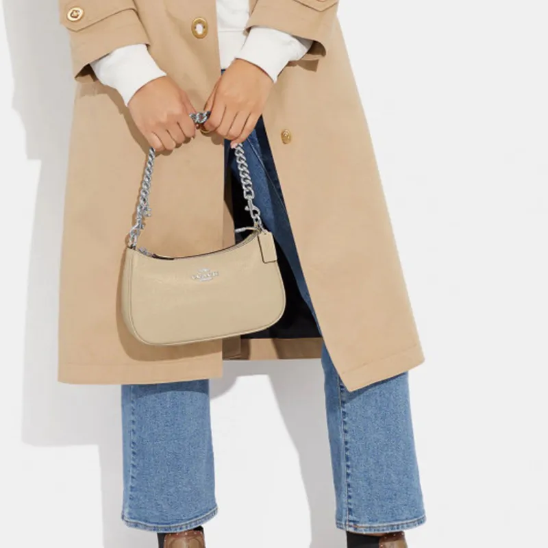 COACH Teri Pebbled Leather Portable Crossbody Bag, Shoulder Bag Women's Ivory White-4