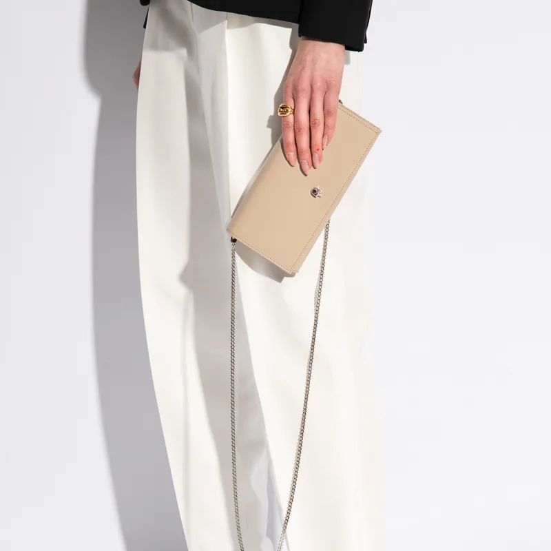 Alexander McQueen Calfskin Shoulder Bag, Crossbody Bag, Wallet Women's Beige-5