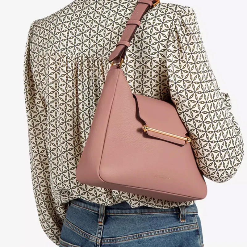 Strathberry Cow Leather Shoulder Bag Crossbody Bag Medium Size Women's Rose Pink-5