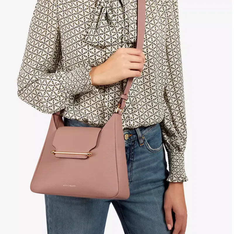 Strathberry Cow Leather Shoulder Bag Crossbody Bag Medium Size Women's Rose Pink-4