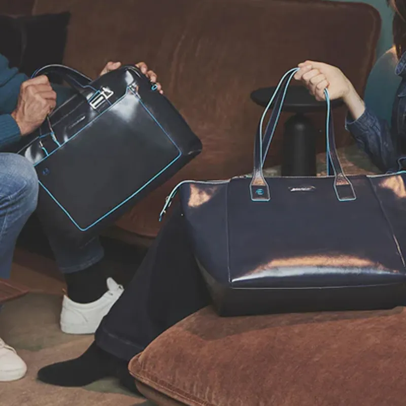 PIQUADRO Leather Laptop Bags Briefcase Shoulder Bag Crossbody Bag Handbag Regular Unisex Blue-3