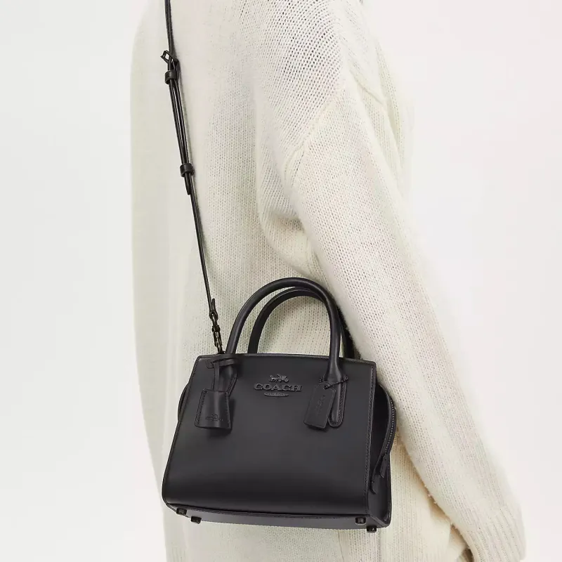 COACH ANDREA CARRYALL Calfskin Shoulder Bag, Crossbody Bag, Handbag Trumpets Women's Black-3