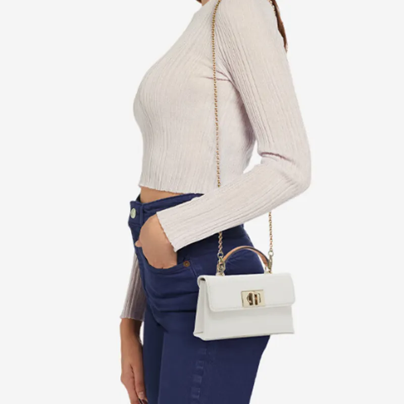 Furla 1927 Collection Patent Leather Shoulder Bag Crossbody Bag Handbag Mini Women's Marshmallow White-5
