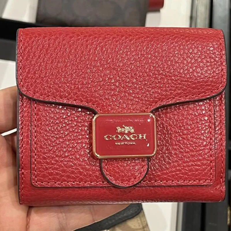 COACH Pepper Refined Pebble Leather Card Holders Coin Purses Wallets Women's Red-2