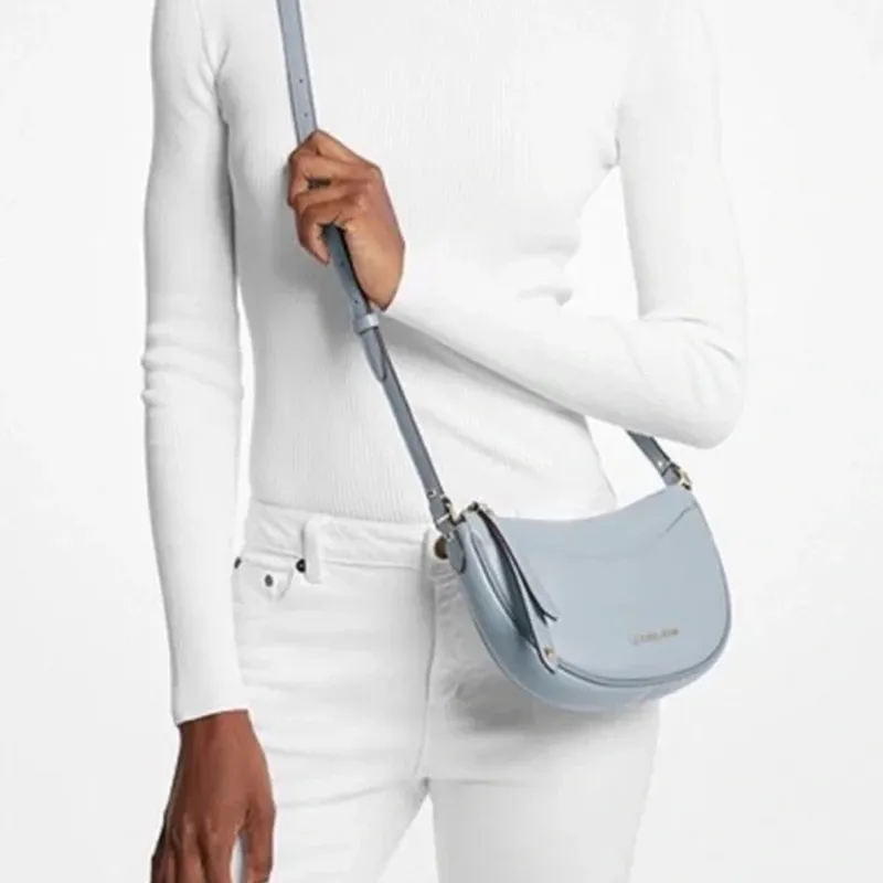 MICHAEL KORS Leather Crescent Bag, Shoulder Bag, Crossbody Bag Trumpets Women's Light Blue-5