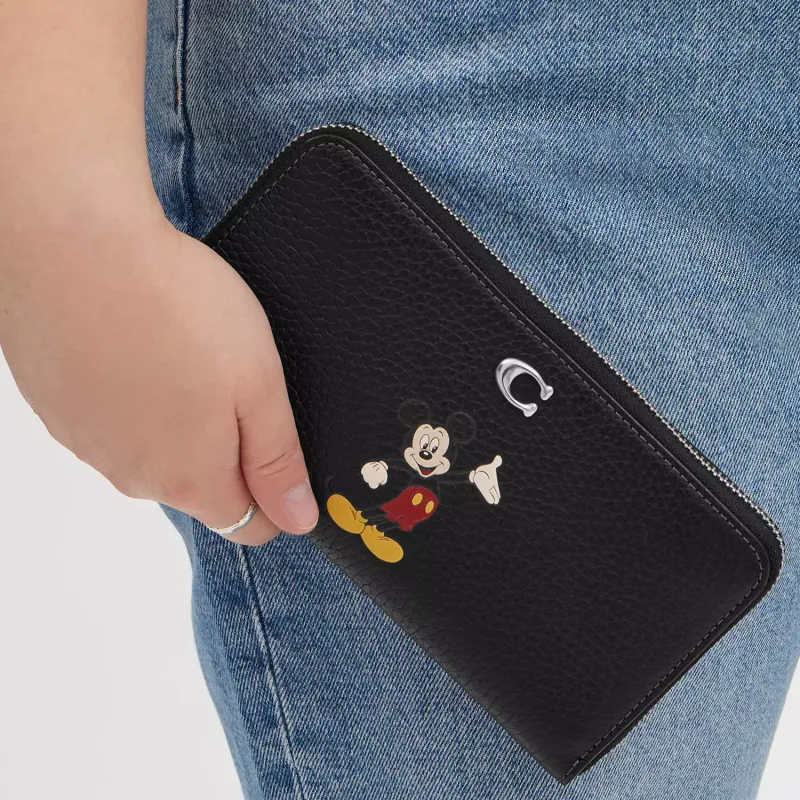 COACH Disney Collaboration Accordion Zip Recycled Leather Wallet Women's Black-2