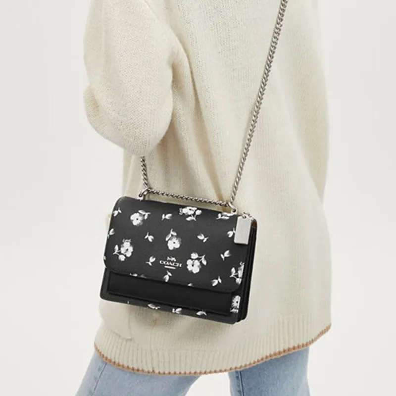 COACH PVC With Skin Shoulder Bag, Crossbody Bag Trumpets Women's Black White-3