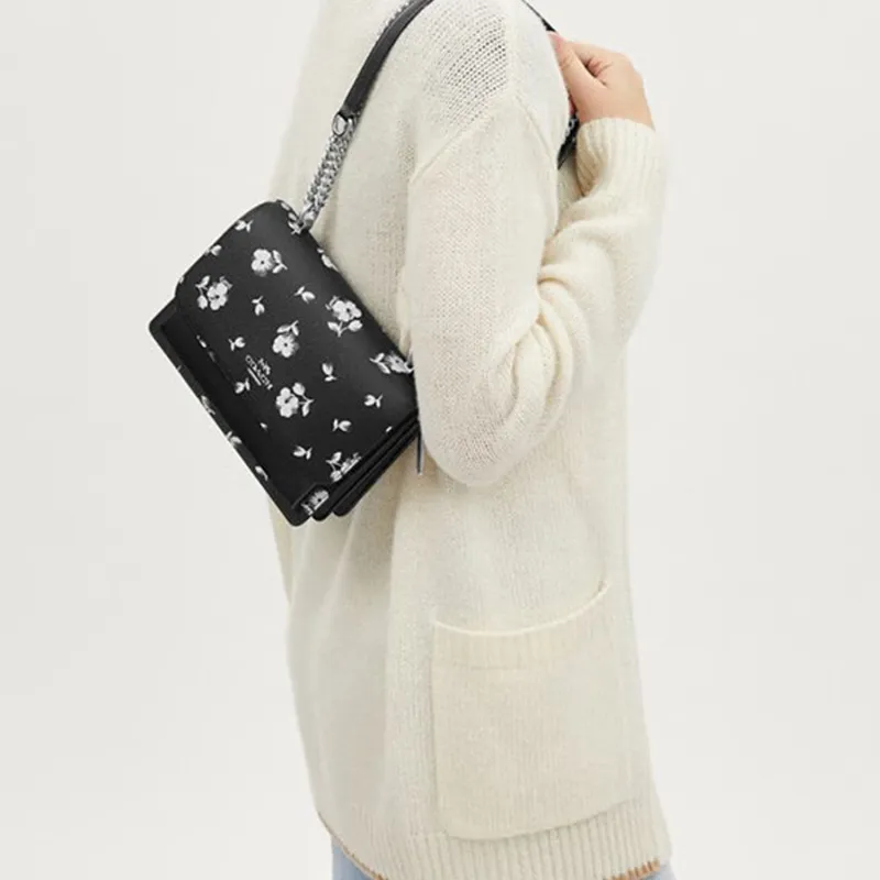 COACH PVC With Skin Shoulder Bag, Crossbody Bag Trumpets Women's Black White-2