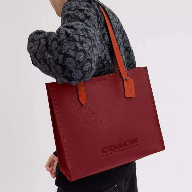 COACH Relay Leather Tote Bag, Shopping Bag, Shoulder Bag, Handbag Tubas Men's Gemstone Red-4