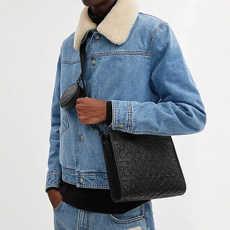 COACH Hitch Cow Leather Shoulder Bag, Crossbody Bag Medium Size Men's Black-3