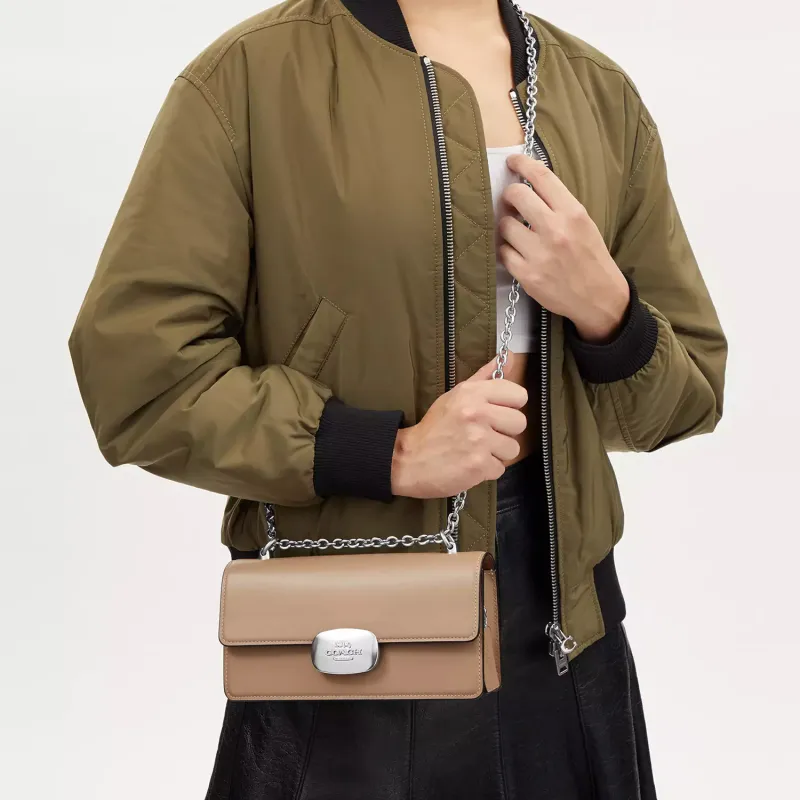 COACH Eliza Calfskin Shoulder Bag Crossbody Bag Medium Size Women's Silver & Taupe-4