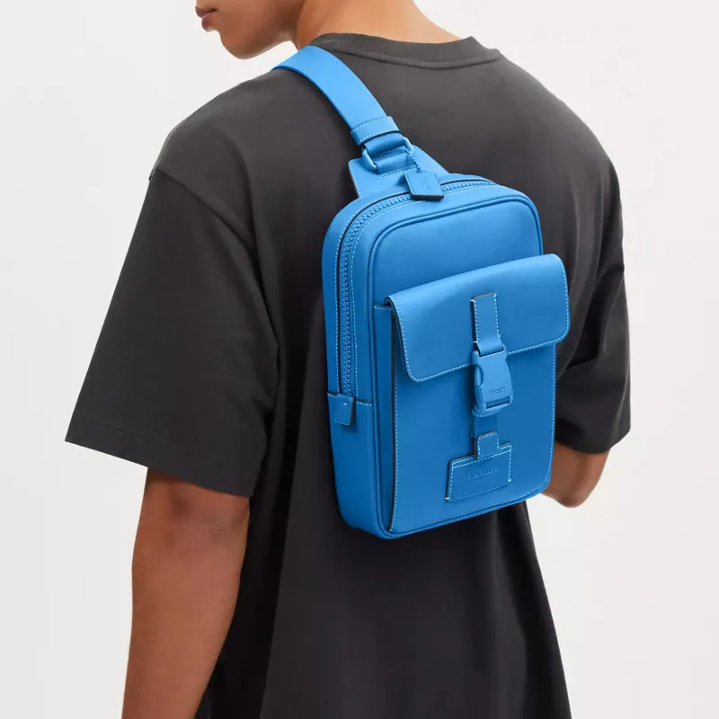 COACH Track Smooth Calf Leather Fanny Pack, Crossbody Bag, Shoulder Bag Men's Bright Blue-3