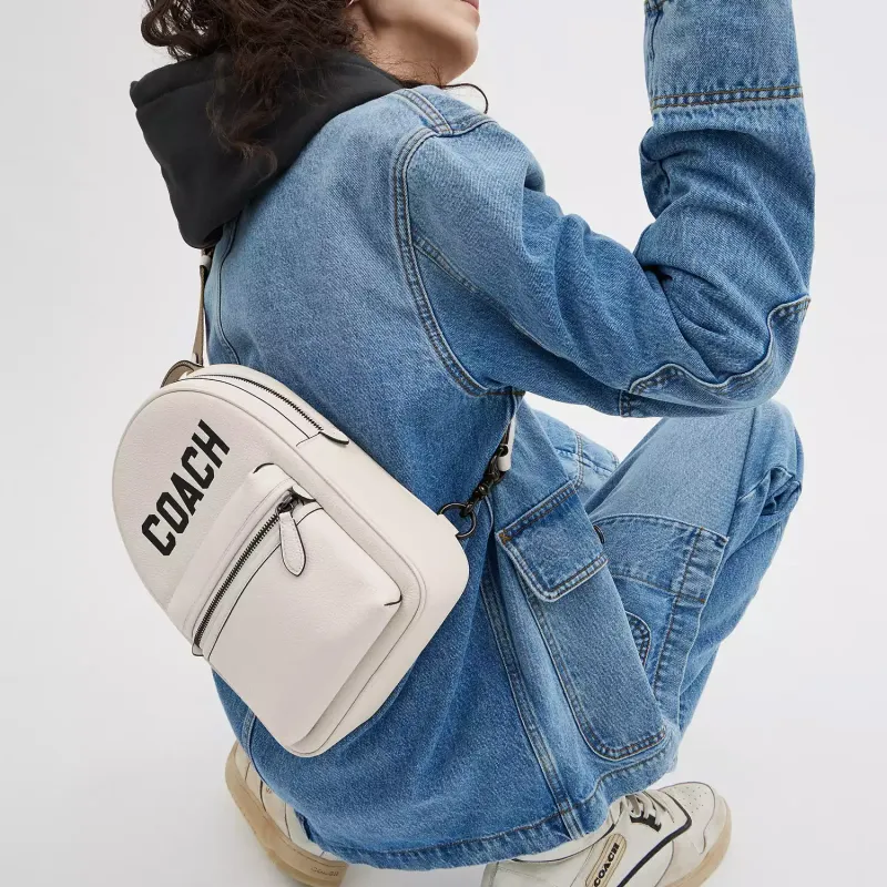 COACH Charter Soft Polished Pebbled Leather Shoulder Bag, Crossbody Bag Trumpets Men's Chalk White-4