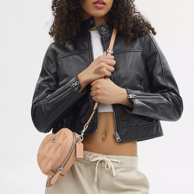 COACH Heart Nappa Leather Heart Shaped Bag Shoulder Bag Crossbody Bag Small Size Women's Beige Yellow-5