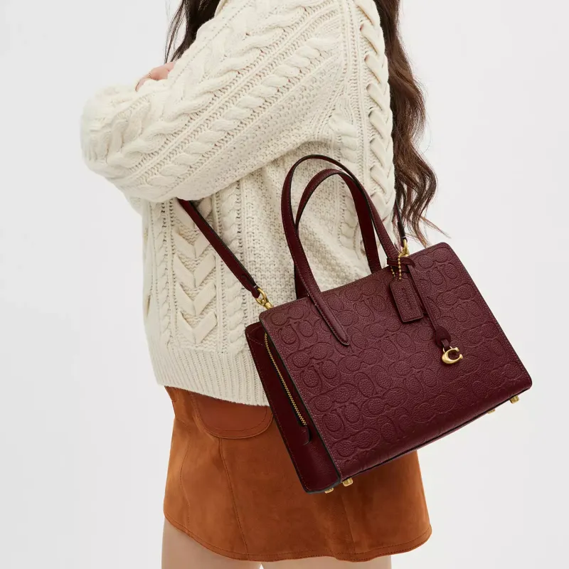 COACH Carter Grain Leather One Shoulder Handbag Large Size Women's Burgundy-4