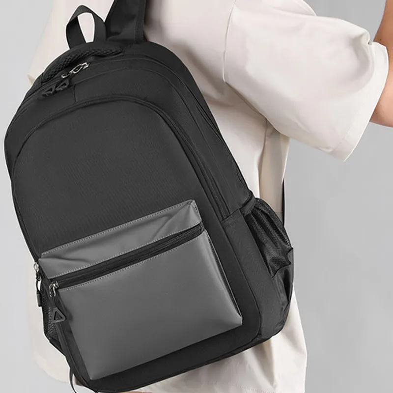 GKY Oxford Backpack Medium Size Men's Black & Gray & Blue-4