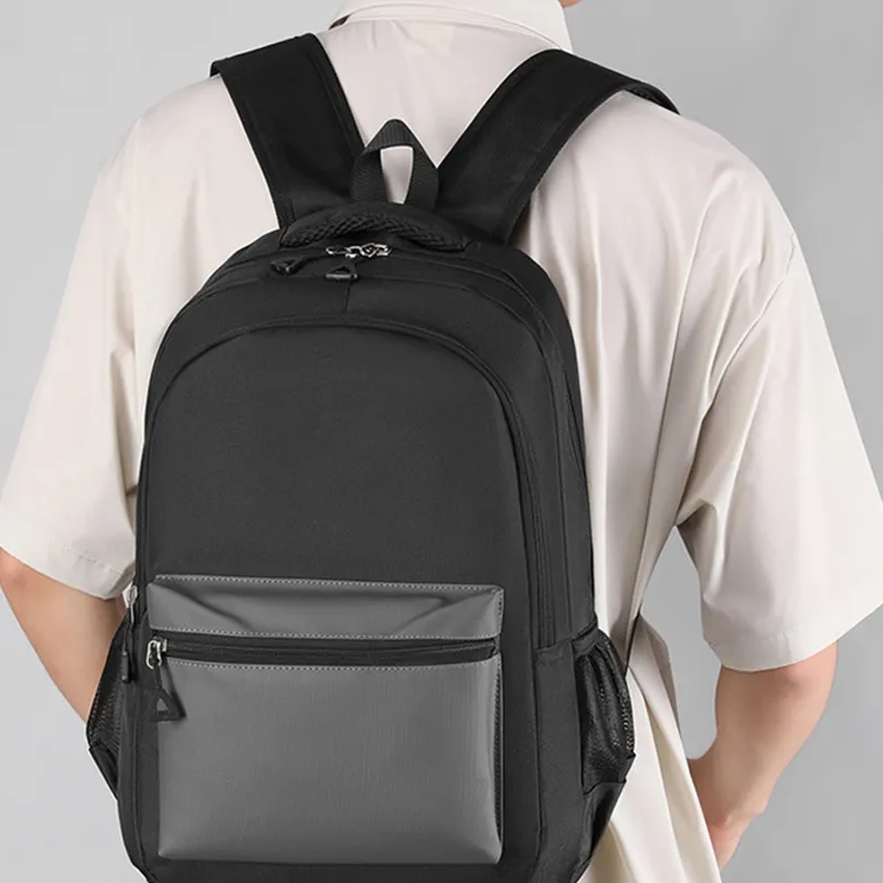 GKY Oxford Backpack Medium Size Men's Black & Gray & Blue-5