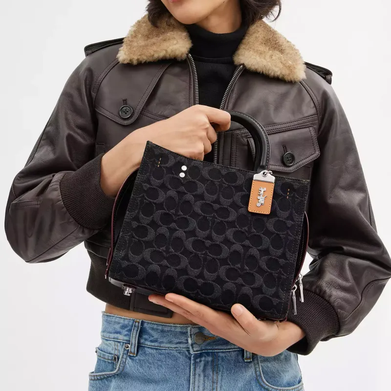 COACH Rogue Denim Portable Crossbody Bag, Shoulder Bag Medium Size Women's Black-5