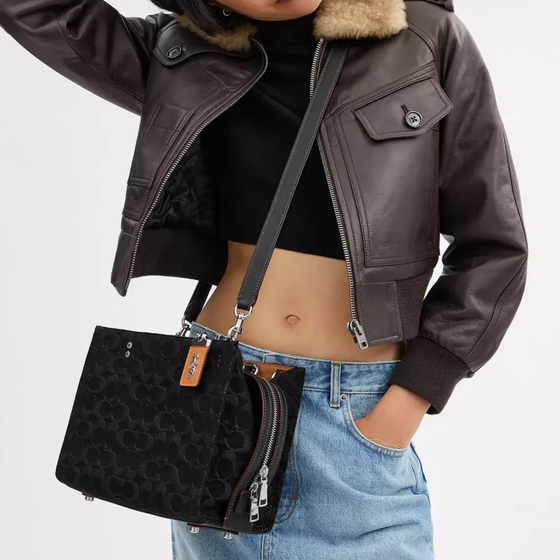 COACH Rogue Denim Portable Crossbody Bag, Shoulder Bag Medium Size Women's Black-4