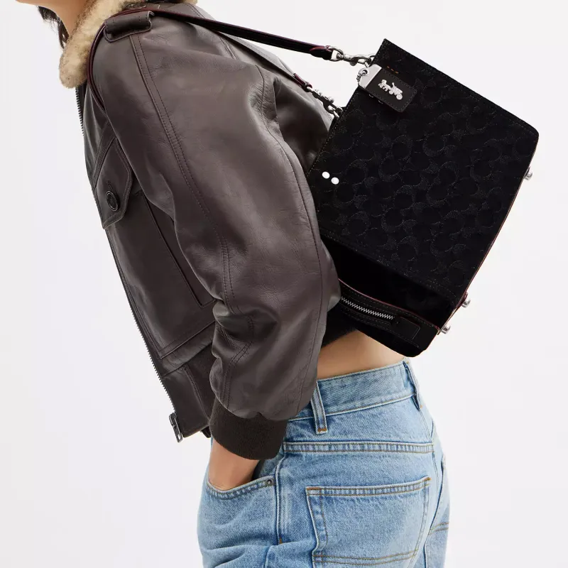 COACH Rogue Denim Portable Crossbody Bag, Shoulder Bag Medium Size Women's Black-6