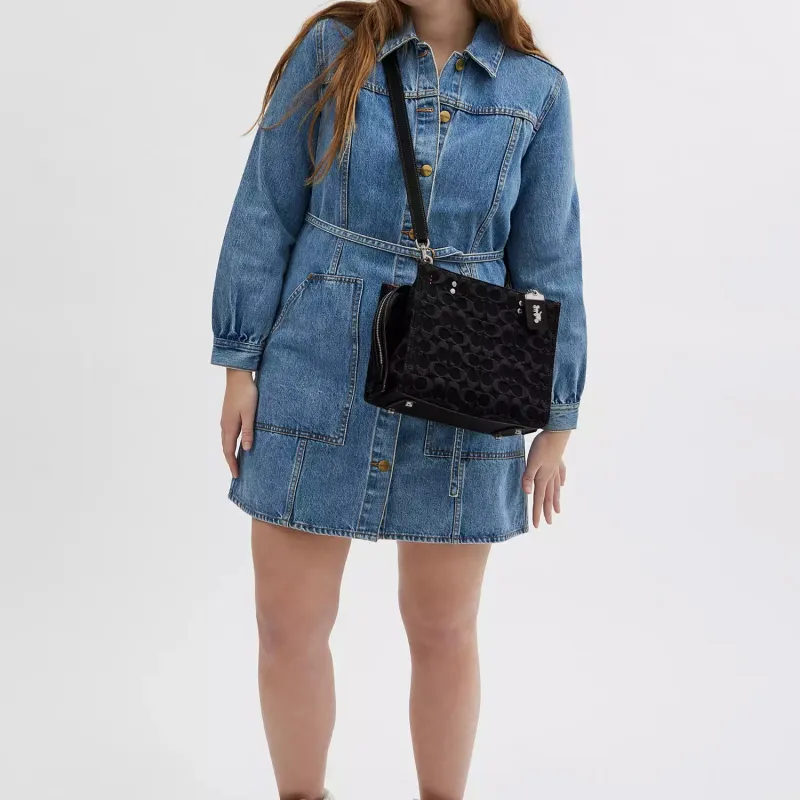 COACH Rogue Denim Portable Crossbody Bag, Shoulder Bag Medium Size Women's Black-3