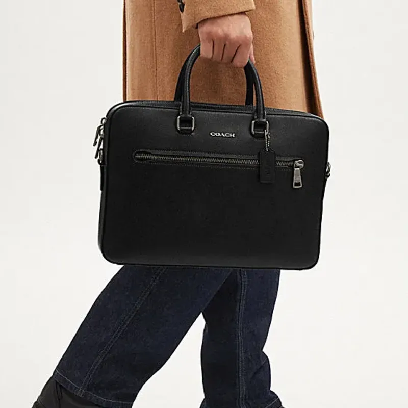 COACH ETHAN Cow Leather Portable One Shoulder Crossbody Briefcases Large Size Men's Black-3
