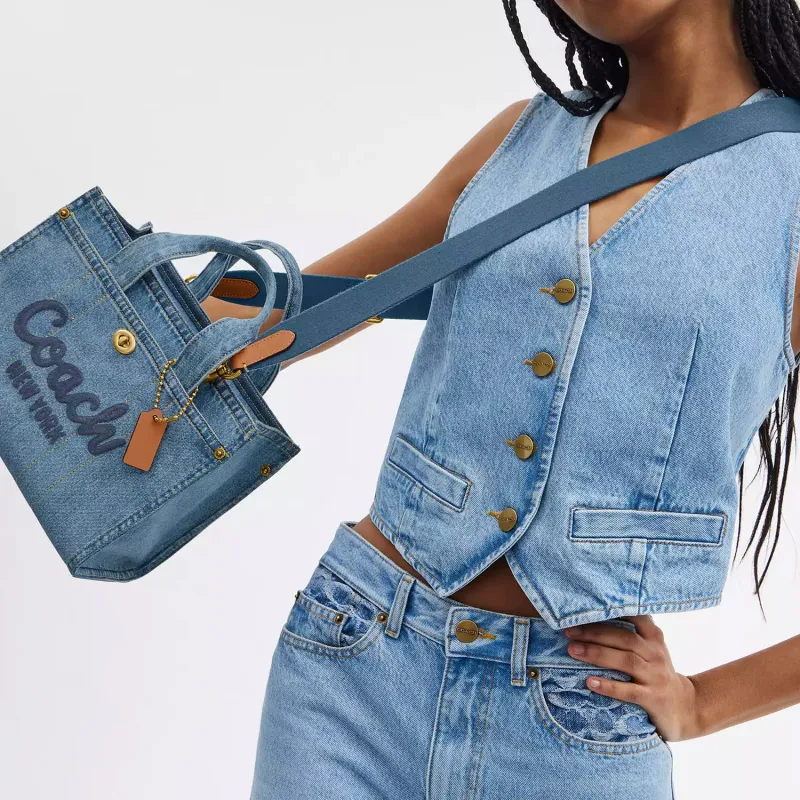 COACH Cargo Denim With Waxed Leather Chetta Tote Bag Shopping Bag Shoulder Bag Handbag Women's Indigo-4