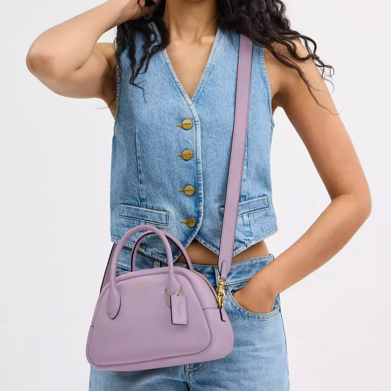 COACH Borough Leather Handbag, Shoulder Bag, Crossbody Bag Medium Size Women's Light Purple-3