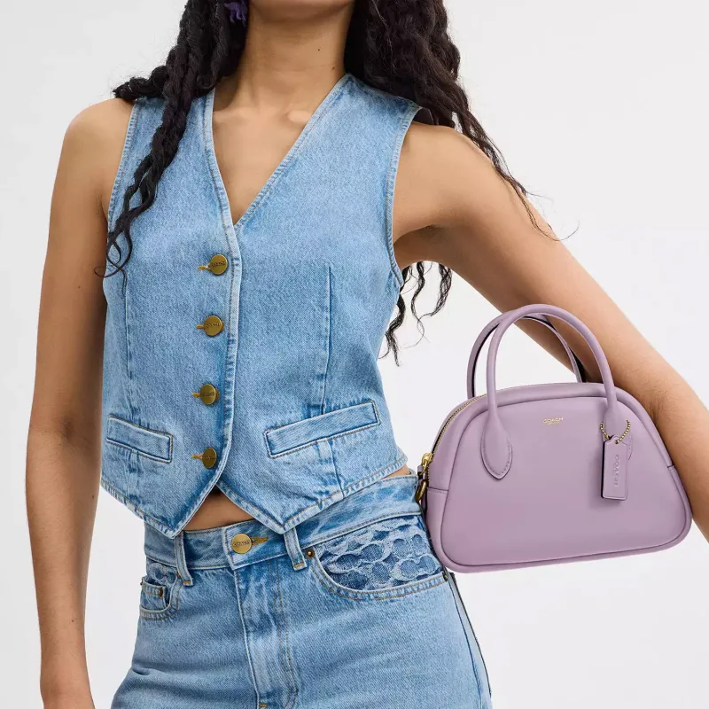COACH Borough Leather Handbag, Shoulder Bag, Crossbody Bag Medium Size Women's Light Purple-4