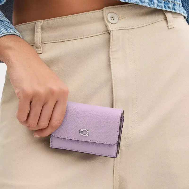 COACH Trifold Wallet Polished Pebbled Leather Wallet Mini Women's Purple-2