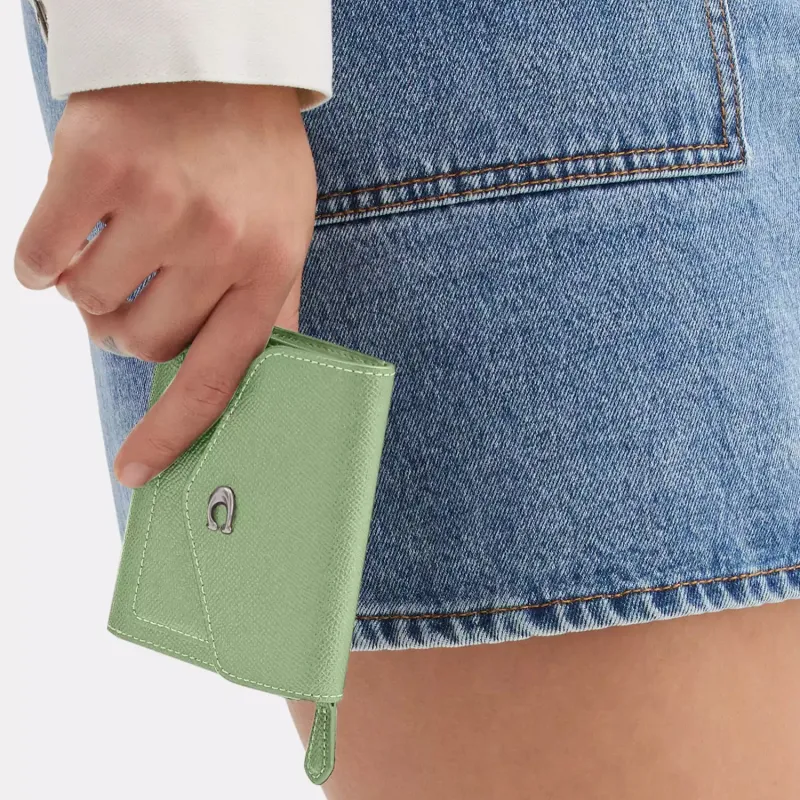 COACH Wyn Cross-Stitch Leather Coin Purses Wallets Small Size Women's Light Pistachio-3