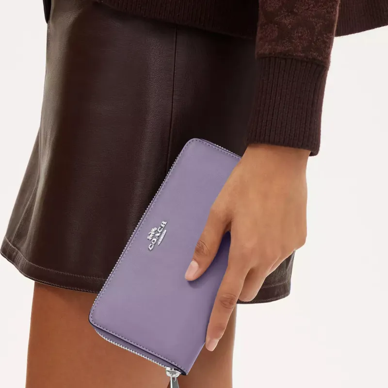 COACH Zip Around Premium Calfskin Wallet Small Size Women's Silver & Light Purple-3