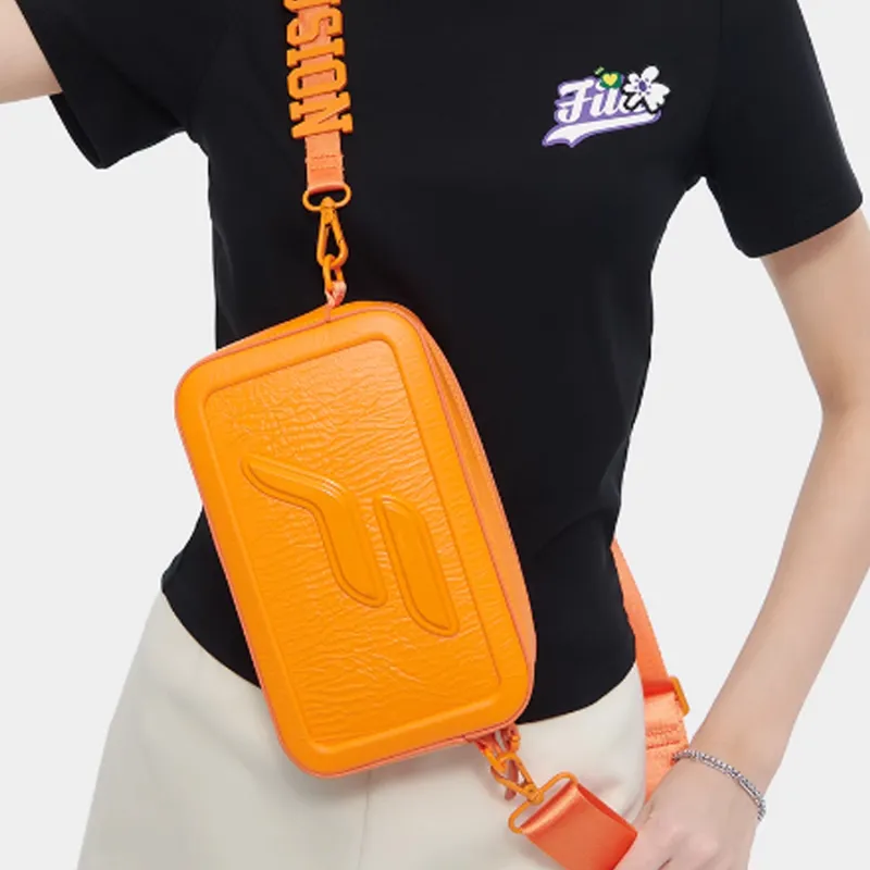 FILA FUSION Polyurethane Camera Bag, Crossbody Bag Unisex Orange-4