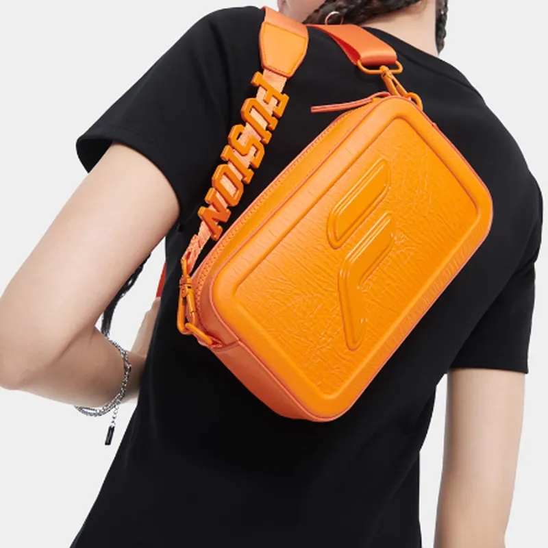 FILA FUSION Polyurethane Camera Bag, Crossbody Bag Unisex Orange-5
