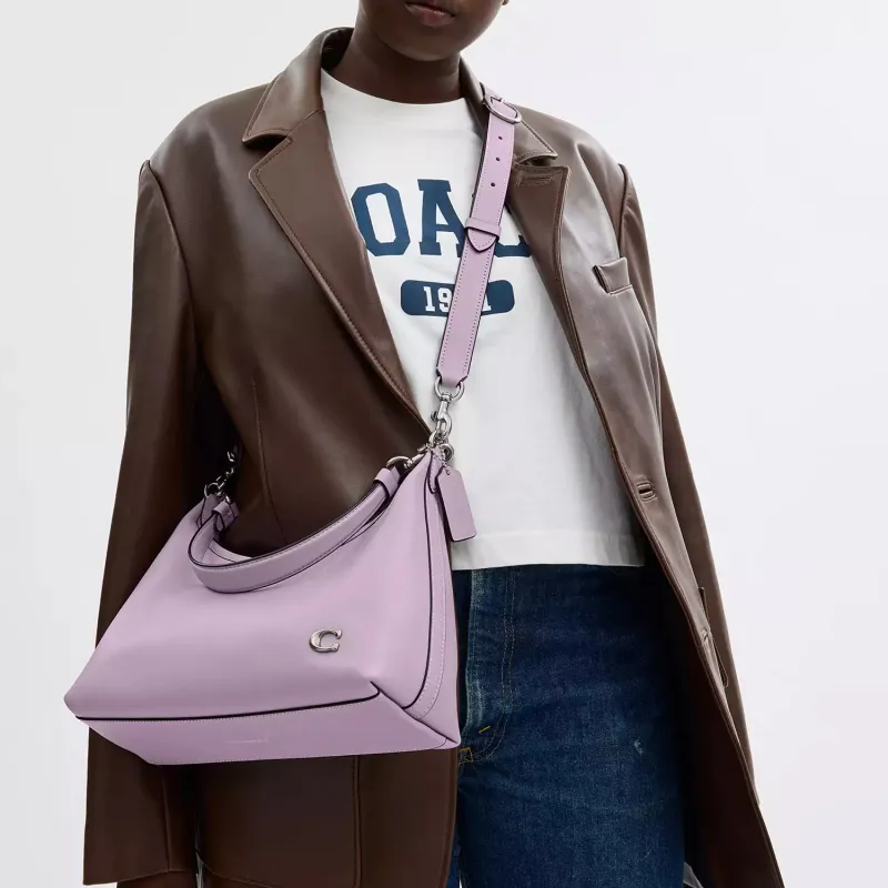 COACH Gloves Made Of Tanned Leather Handbag Shoulder Bag Large Size Women's Silver & Light Purple-5