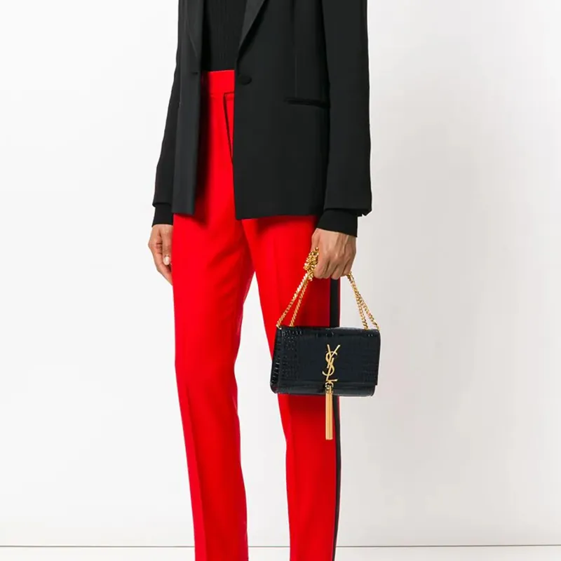 SAINT LAURENT Cow Leather With Patent Leather Portable Crossbody Bag, Shoulder Bag Women's Black-7
