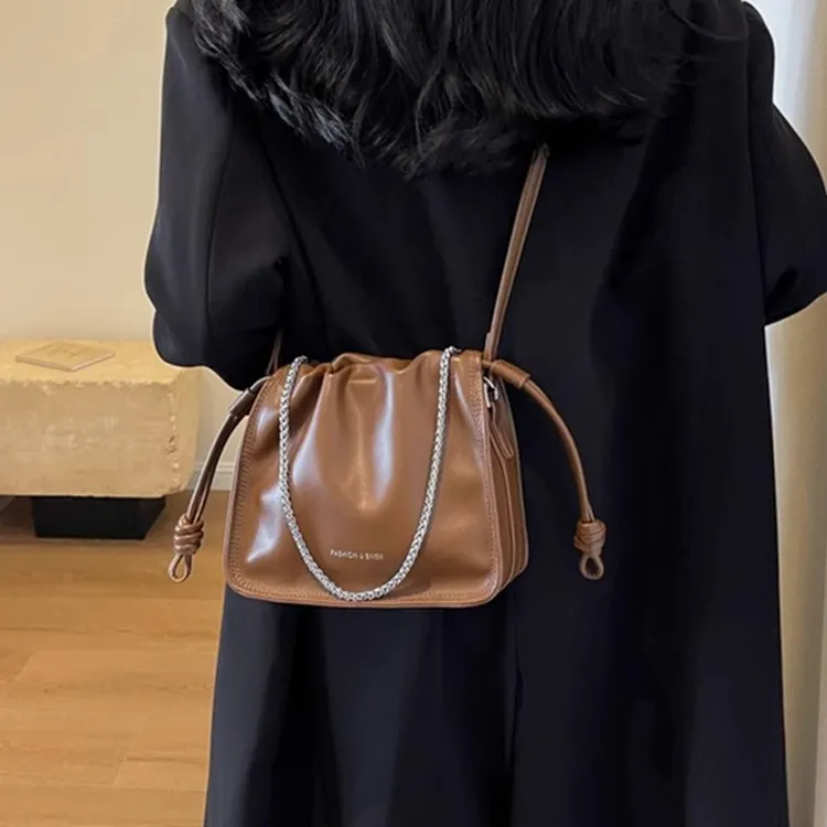 PINK·LAND PU Bucket Bags Crossbody Bag Shoulder Bag Regular Women's Black/White/Brown/Coffee-7